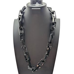 Chunky Lightweight Black Painted Wood Chain 26" Necklace